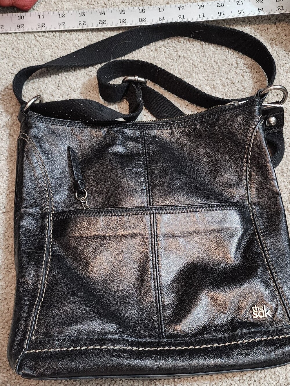 The Sak Black Leather Crossbody Shoulder Bag